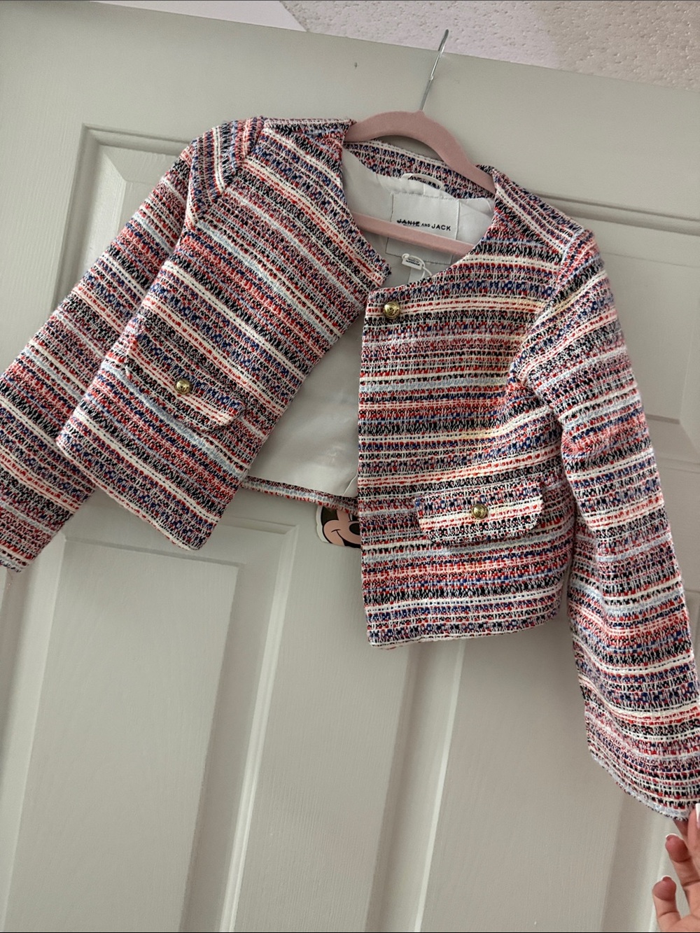 Janie and Jack Pink Multi-Stripe Tweed Blazer with Gold Buttons
